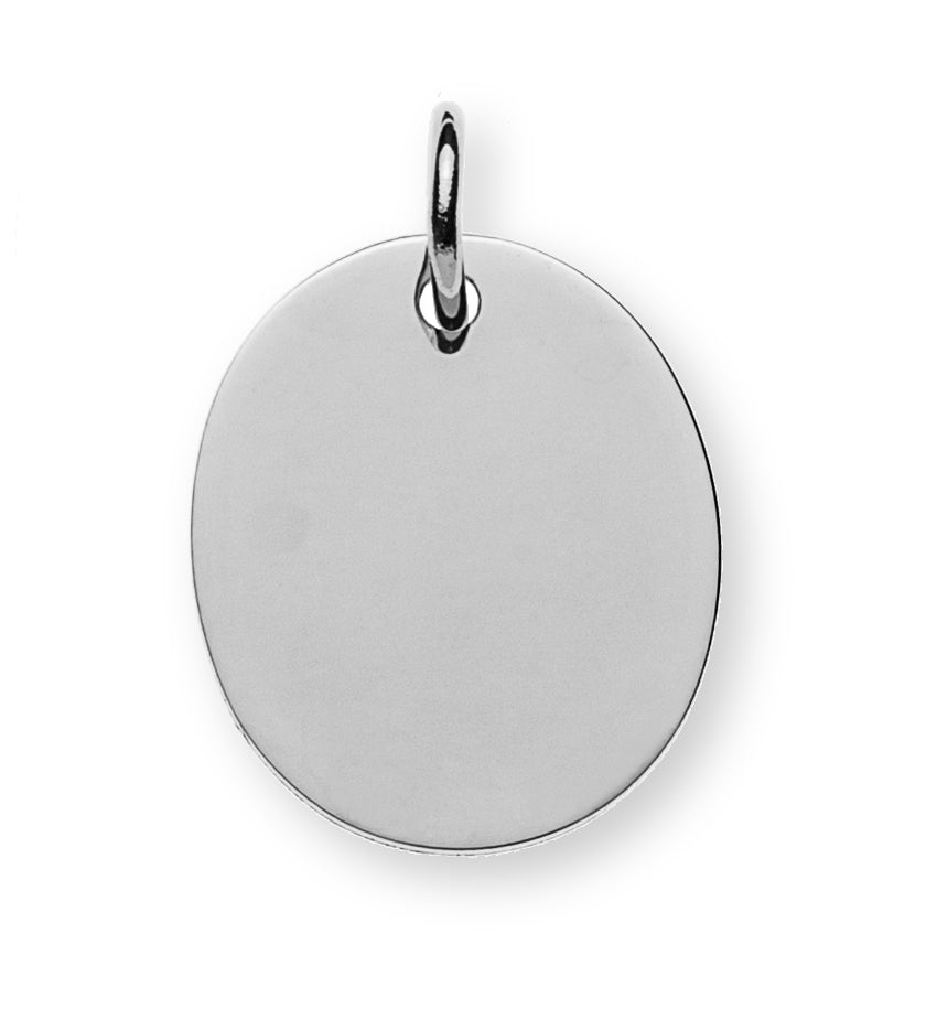 Anhänger Gravurplatte poliert Weissgold 750 Oval 16mm 1 Seite poliert, 1 Seite gesandelt