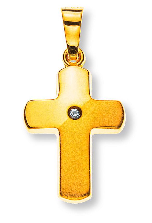 Kreuz Gelbgold 750 poliert und gesandelt H: 15 mm 1 Brillant H SI ct.