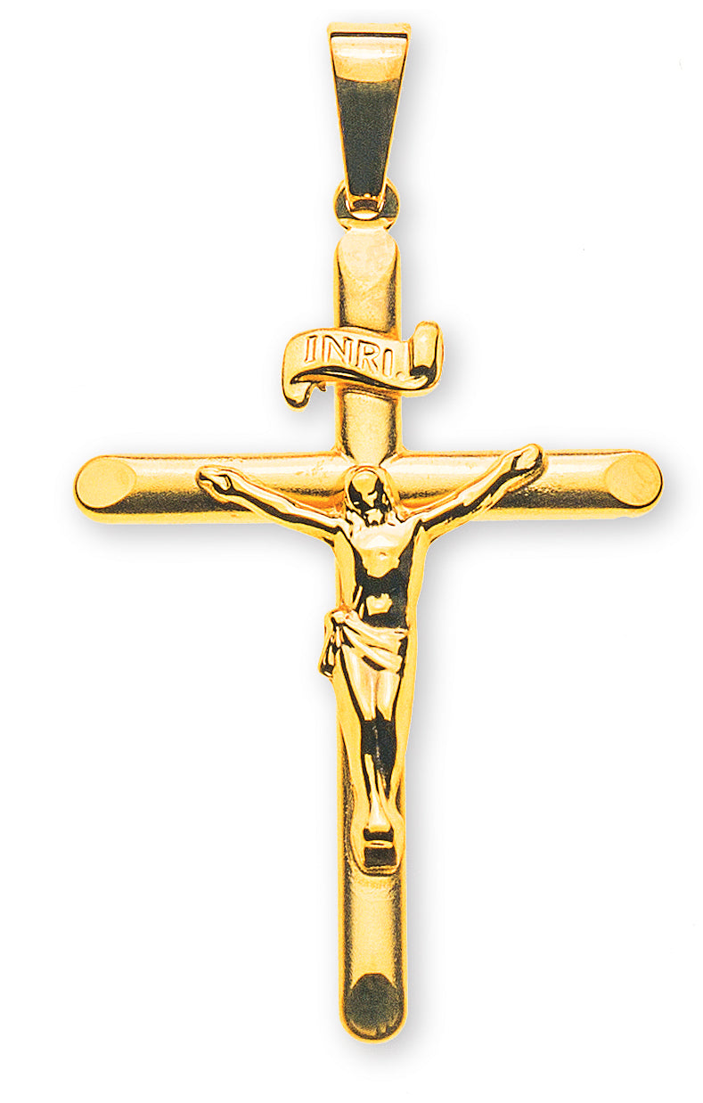 Kreuz Gelbgold 750 mit Christus H: 27 mm gesandelt/poliert