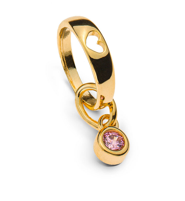 Taufring Gelbgold 375 mit ausgestanztem Herz und 1 Zirkonia rosa