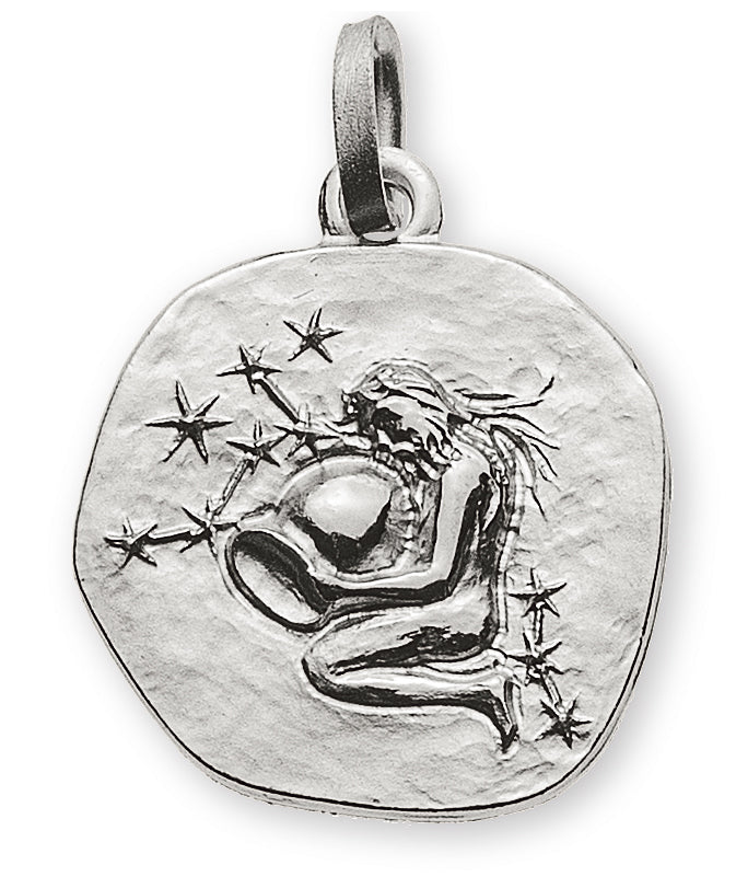 Anhänger Sternzeichen Wassermann Weissgold 750 rundlich 16mm mit Sternbild