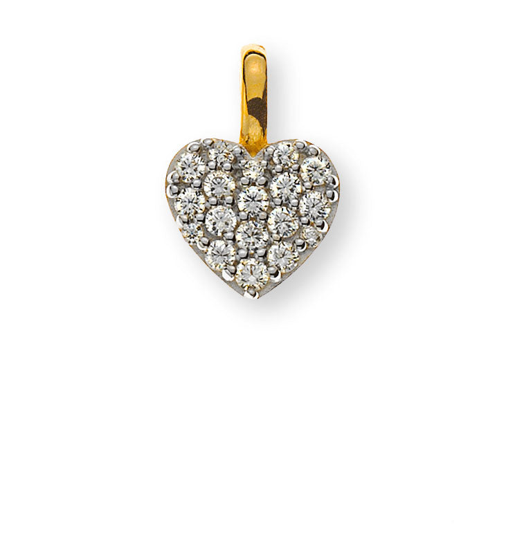 Anhänger Herz pavé flach Gelbgold 375 mit 18 Zirkonia weiss 7x7mm