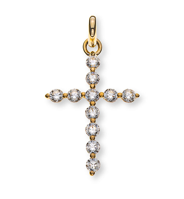 Anhänger Kreuz poliert Gelbgold 375 mit 11 Zirkonia weiss 20x13mm