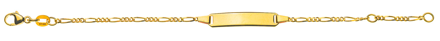 Bébé Bracelet Figaro 3+1 Gelbgold 375 mit Gravurplatte rechteckig lang