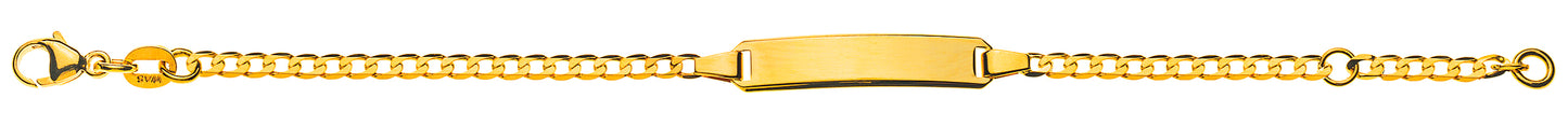 Bébé Bracelet Panzer extraflach diamantiert Gelbgold 375 mit Gravurplatte rechtecking lang