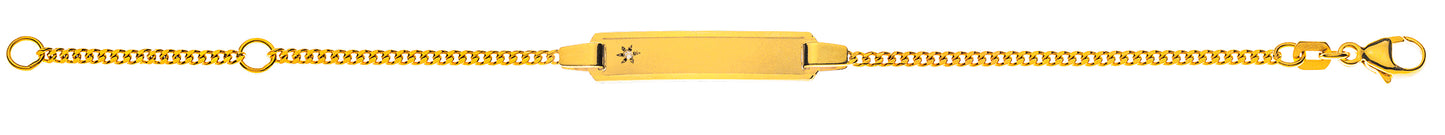Bébé Bracelet Panzer diamantiert Gelbgold 750 mit Gravurplatte rechteckig gesandelt lang cm mit Diam. H SI ct.