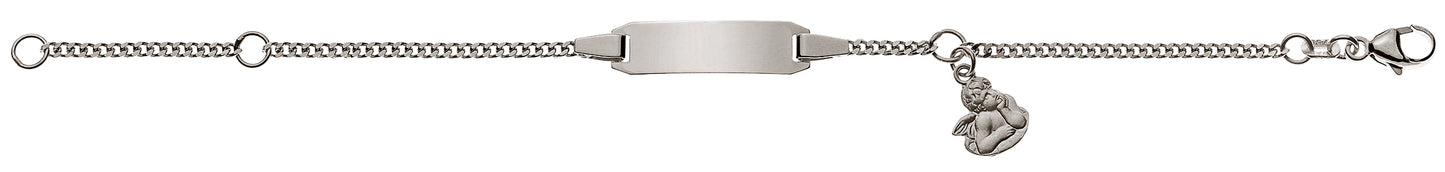 Bébé Bracelet Panzer diamantiert Weissgold 750 mit Gravurplatte rechteckig lang mit Engel Anhänger