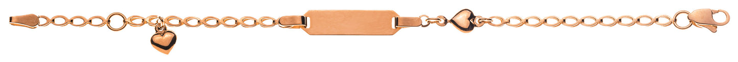 Bébé Bracelet fantasie mit Herzli Rotgold 750 mit Gravurplatte rechteckig lang