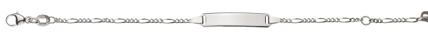 Bébé Bracelet Figaro 3+1 Weissgold 375 mit Gravurplatte rechteckig lang