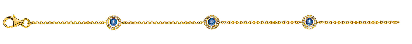 Armband Gelbgold 750, mit 3 Safiren und 48 Brillanten H SI 0.13ct.