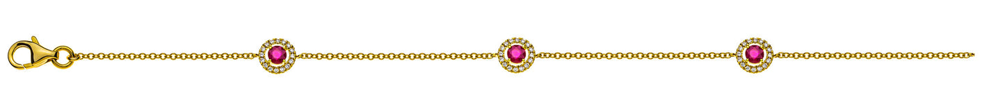 Armband Gelbgold 750, mit 3 Rubinen und 48 Brillanten H SI 0.13ct.
