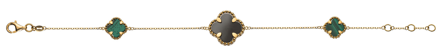 Bracelet Gelbgold 750, (17+18cm) mit 2 Malachite und 1 Onyx integriert