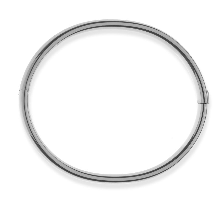 Armreif mit Scharnier Weissgold 750, Profil oval horizontal 6x, Innendurchmesser 50x60mm, poliert, Handarbeit