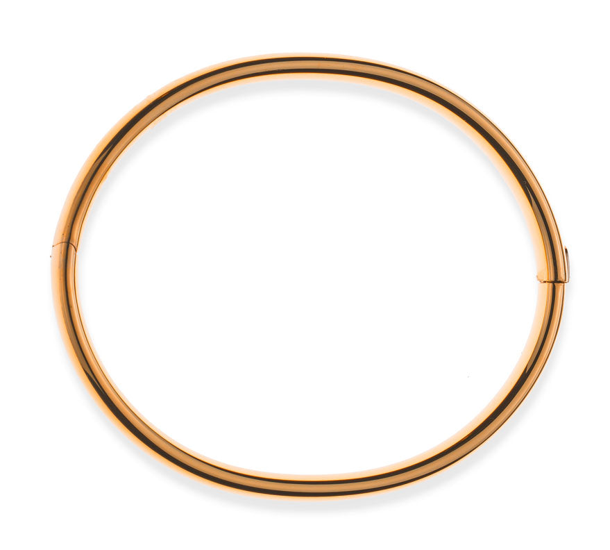 Armreif mit Scharnier Rotgold 750, Profil oval horizontal 6x, Innendurchmesser 50x60mm, poliert, Handarbeit