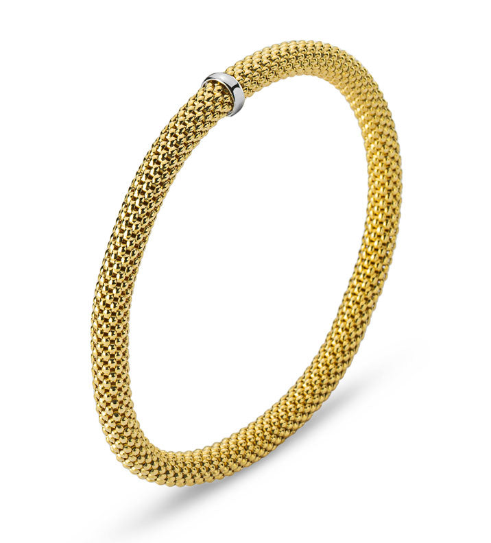 Flex-Armband Bicolor (Gelb-/Weissgold) 750 poliert mit weissem Überschlag, 4mm rundes geflochtenes Profil, innen 55mm, 17., Handarbeit