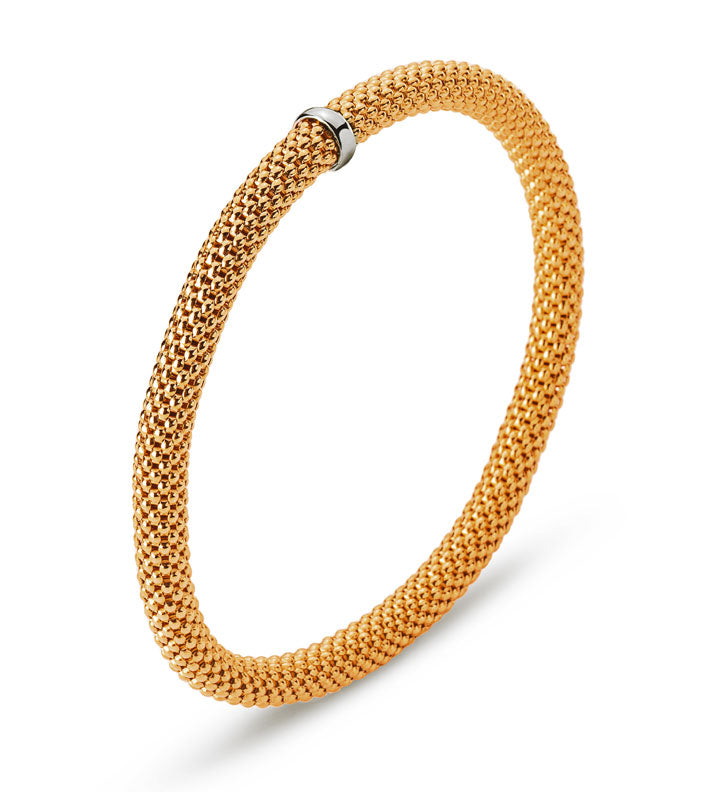 Flex-Armband Bicolor (Rot-/Weissgold) 750 poliert mit weissem Überschlag, 4mm rundes geflochtenes Profil, innen 55mm, 17., Handarbeit