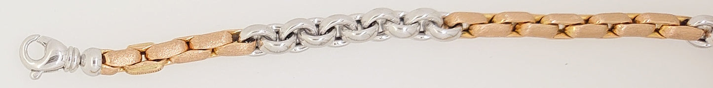 Armband Bicolor (Rot-/Weissgold) 750 Handarbeit Ankerteile RG satiniert Erbsteile WG poliert