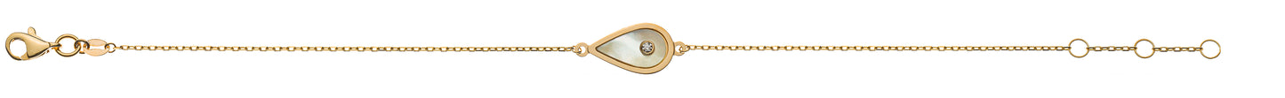 Bracelet Gelbgold 375, mit integriertem Perlmutt Element Tropfenform und 1 Zirkonia, (17+18cm)