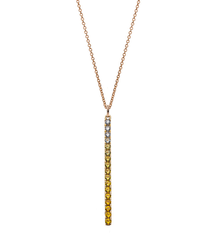 Collier Gelbgold 750 mit 3 Brillanten H SI und 14 gelben Safiren 0.30ct.