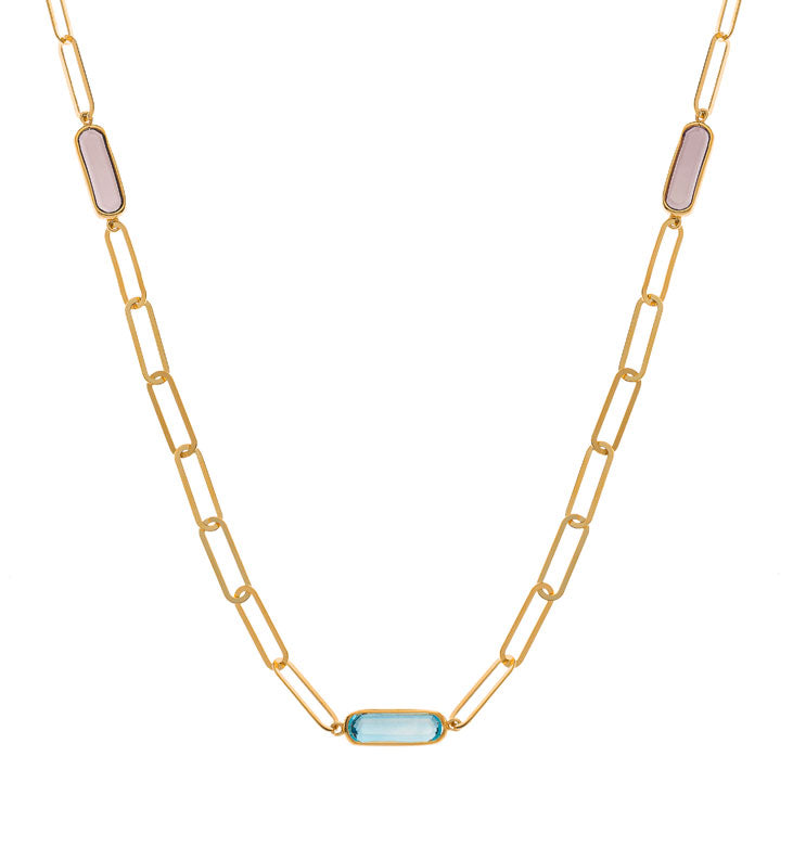 Ankercollier 4x12mm Gelbgold 750, mit Amethyst, Blautopas & Rauchquartz