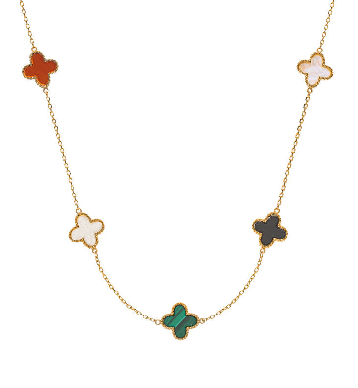 Collier Gelbgold 750, mit Farbsteine, (40+42cm) 1x Karneol 1xMalachit 1x Onyx 2x Perlmutt