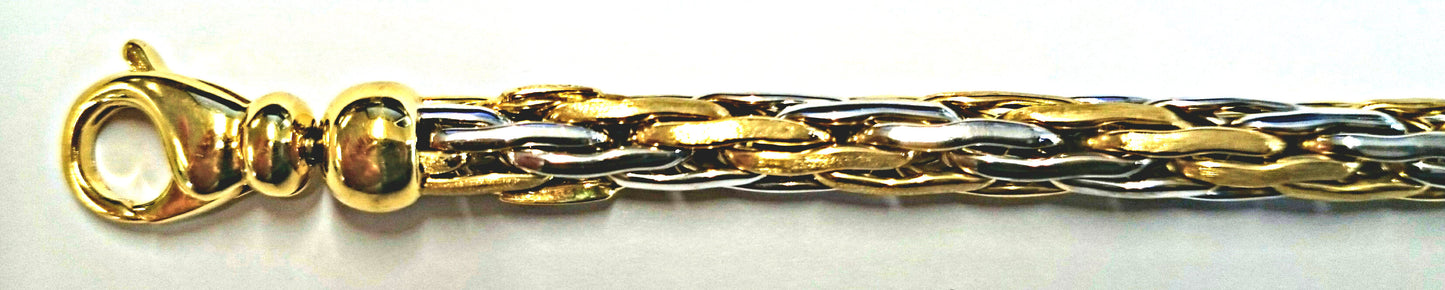 Armband Bicolor (Gelb-/Weissgold) 750 Handarbeit Kordelartiges Muster GG satiniert WG poliert
