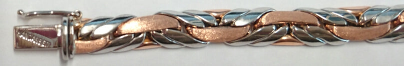 Collier Bicolor (Rot-/Weissgold) 750 Handarbeit Panzerartiges Muster RG satiniert WG poliert