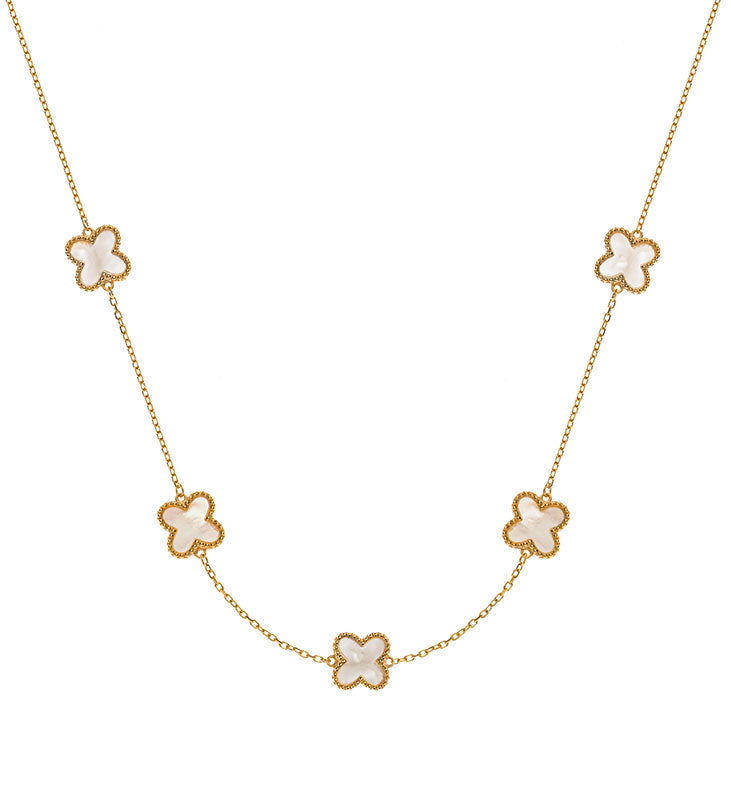 Collier Gelbgold 750, mit 5 integrierten Perlmuttkreuzen 10mm