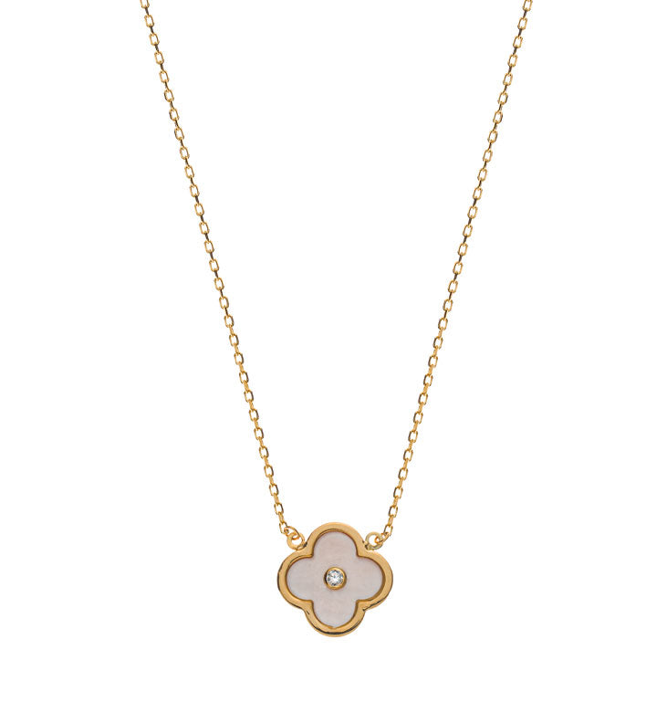 Collier Gelbgold 375, mit integriertem Perlmutt Element Fantasieform und 1 Zirkonia