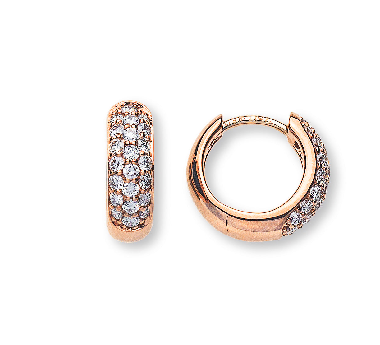 Kreolen Rotgold 750 mit je 22 Brillanten H SI Total mit Scharnier