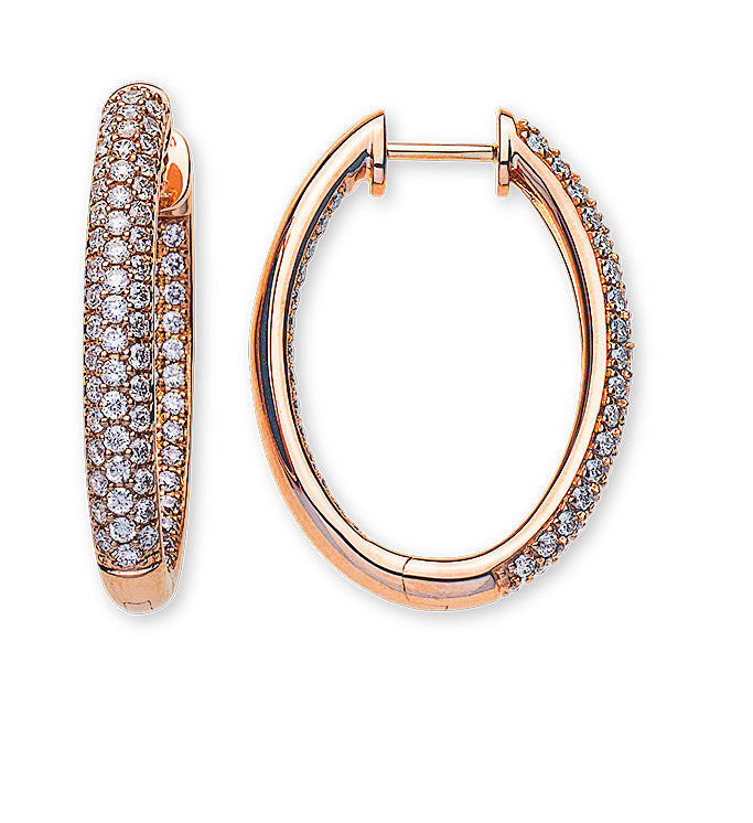 Kreolen Rotgold 750 mit 160 Brillanten H SI Total mit Scharnier x 20mm