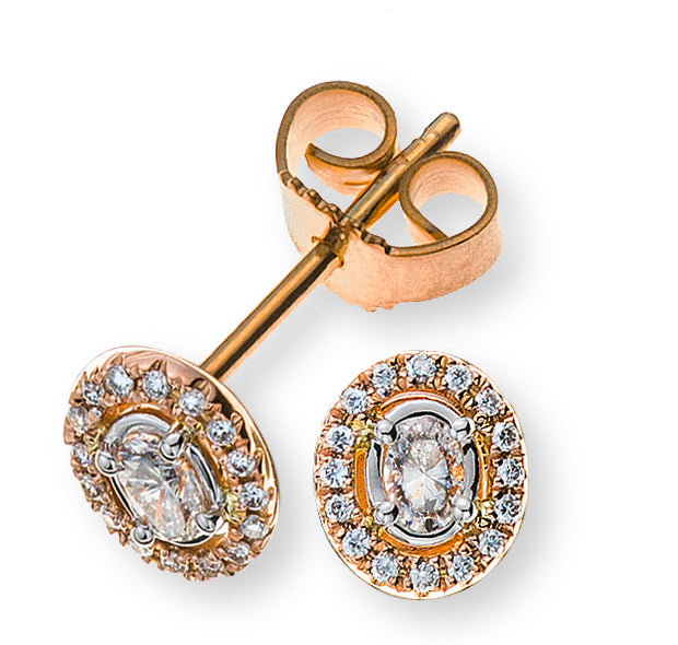 Diamantohrringe Gelbgold 750 Oval mit 32 Brill. H SI und 2 ovale Diamanten H SI 0.21ct.