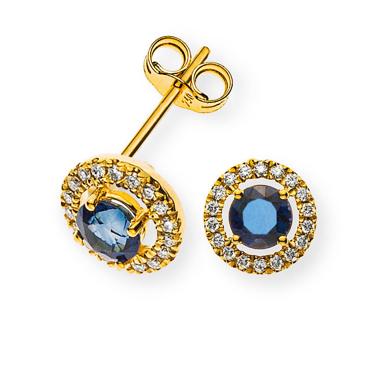 Ohrringe Gelbgold 750 mit 2 Safiren Total und je 36 Brillanten H SI Total 0.10ct.