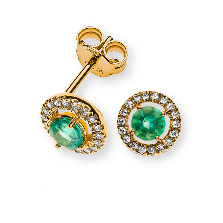 Ohrringe Gelbgold 750 mit 2 Smaragde Total und je 36 Brillanten H SI Total 0.10ct.