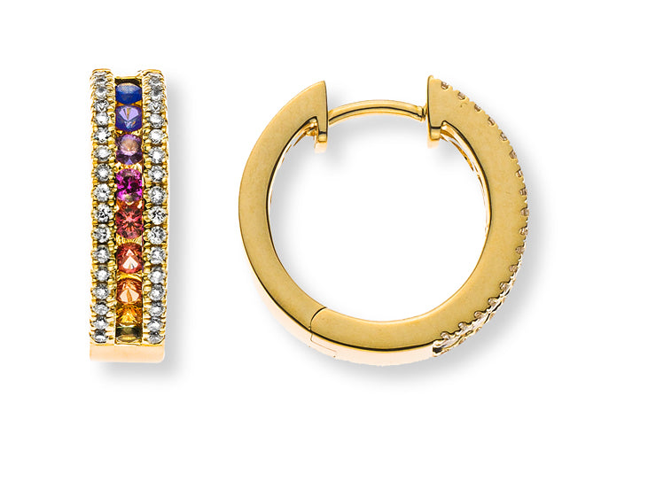 "Rainbow" Scharnier-Kreolen Gelbgold 750 mit 18 runden Saphiren und 68 Brillanten 0.29ct. H SI