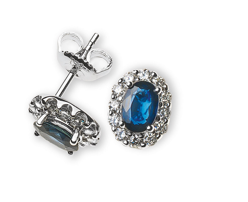Ohrringe Weissgold 750 mit Safiren Total und je 12 Brillanten H SI 0.225ct./Stk. Total 0.45ct.