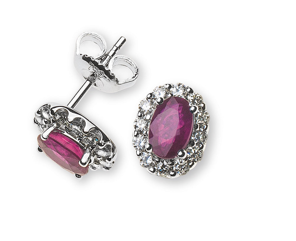 Ohrringe Weissgold 750 mit RubinTotal und 24 Brillanten H SI 0.44ct.