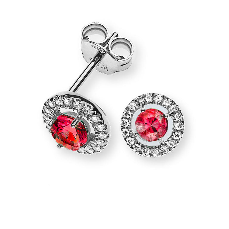 Ohrringe Weissgold 750 mit 2 Rubine Total und je 36 Brillanten H SI Total 0.10ct.