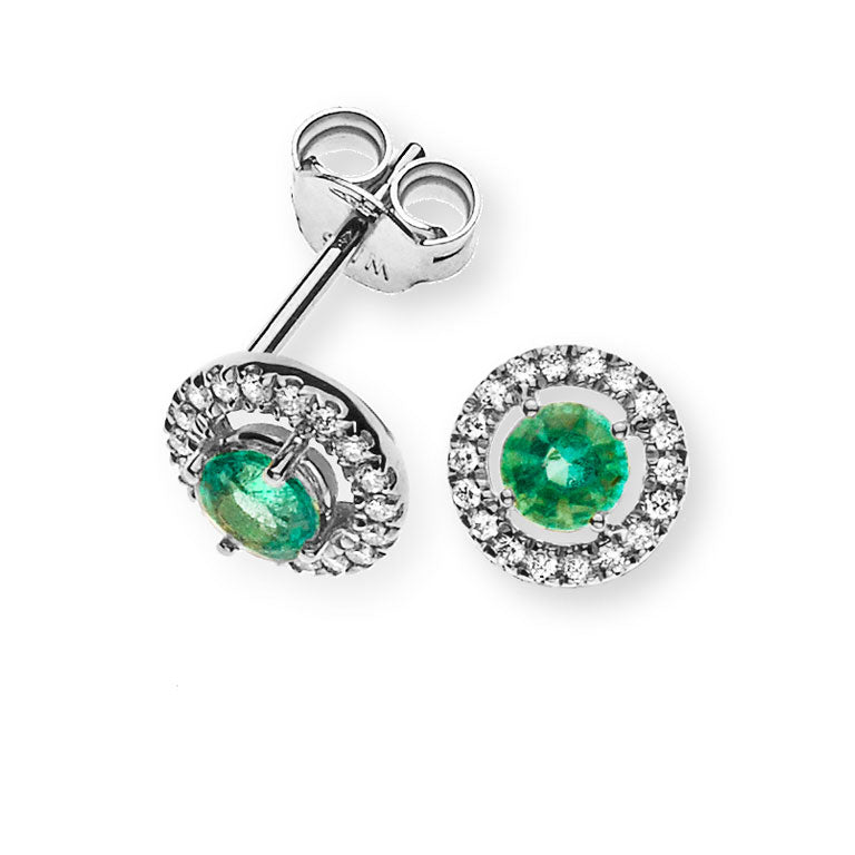 Ohrringe Weissgold 750 mit 2 Smaragde Total und je 36 Brillanten H SI Total 0.10ct.