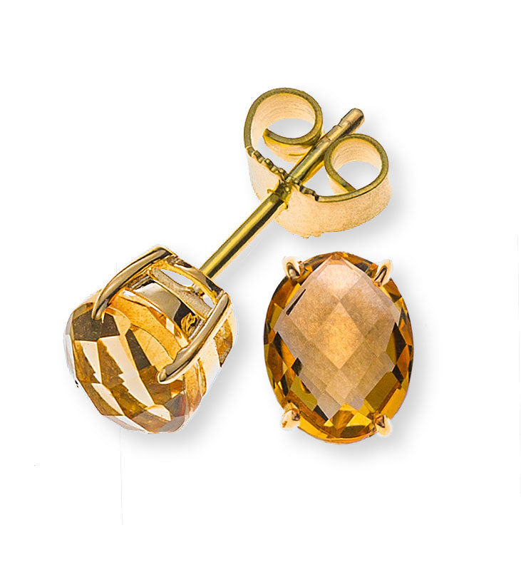Ohrstecker Gelbgold 375 poliert mit total 2x Citrin oval 8x6mm