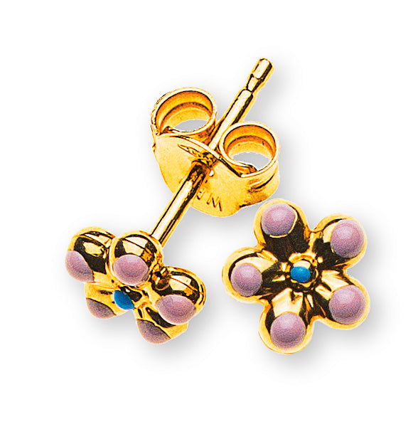 Ohrstecker Blume rosa Gelbgold 375 rosa/hellblau emailliert