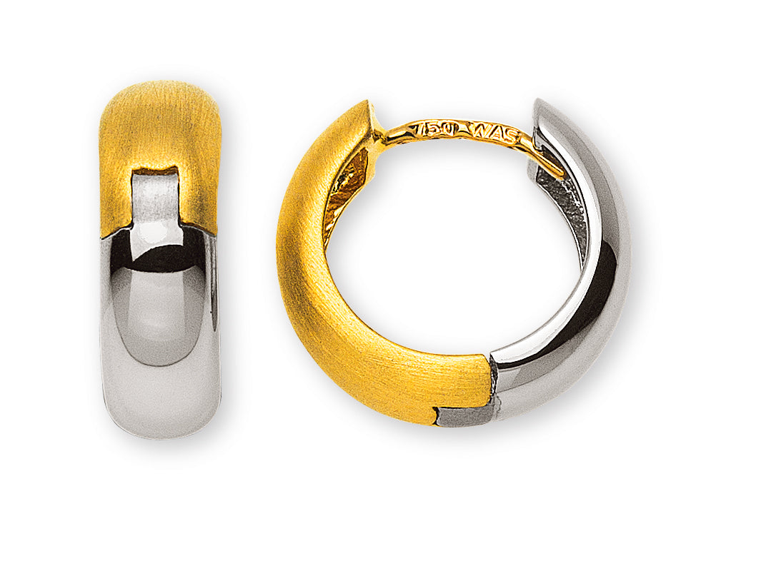 Kreolen Bicolor (Gelb-/Weissgold) 750, WG poliert/GG satiniert mit Scharnier U-Profil 15x5mm