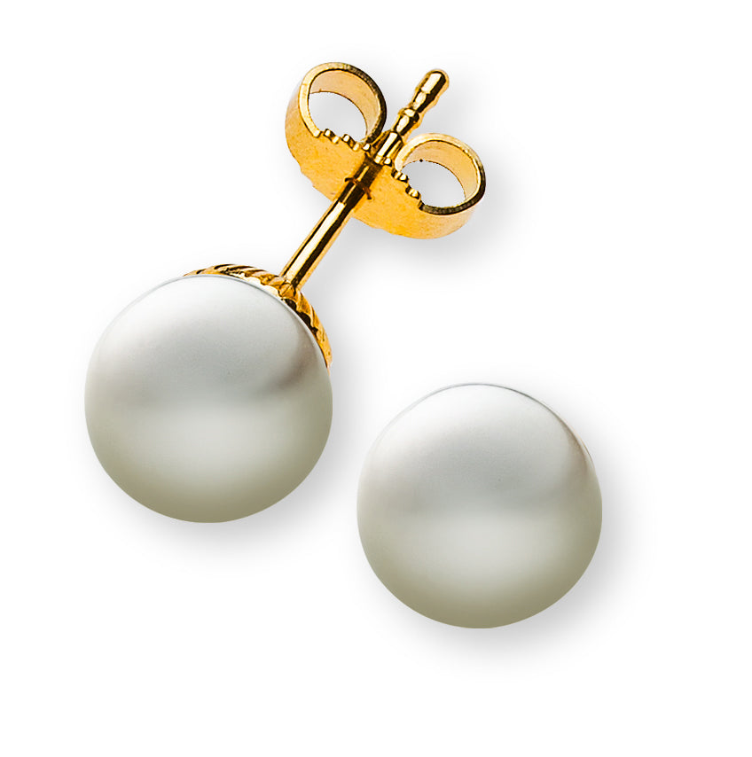 Perlohrringe Gelbgold 750, SWZPerle rund, weiss, 7.5