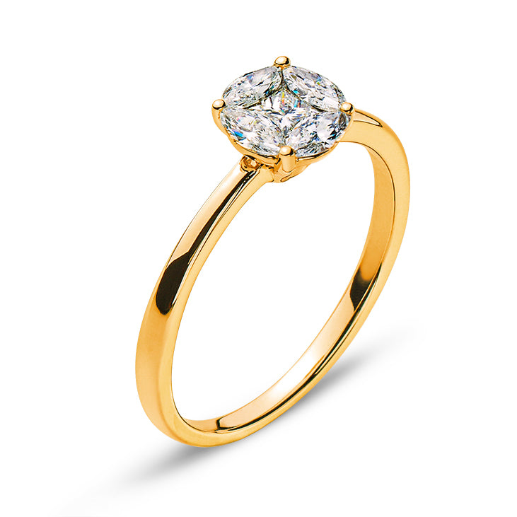 Ring Gelbgold 750 mit 4 Marquise Diamanten G VS & 1 Princess Diamant G VS 0.12ct.