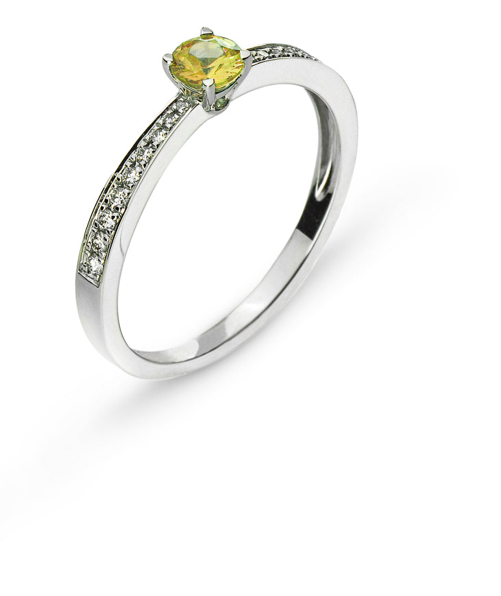 Ring Weissgold 750 mit 18 Brillanten H SI Tot. & 1 Safir gelb 0.35ct.