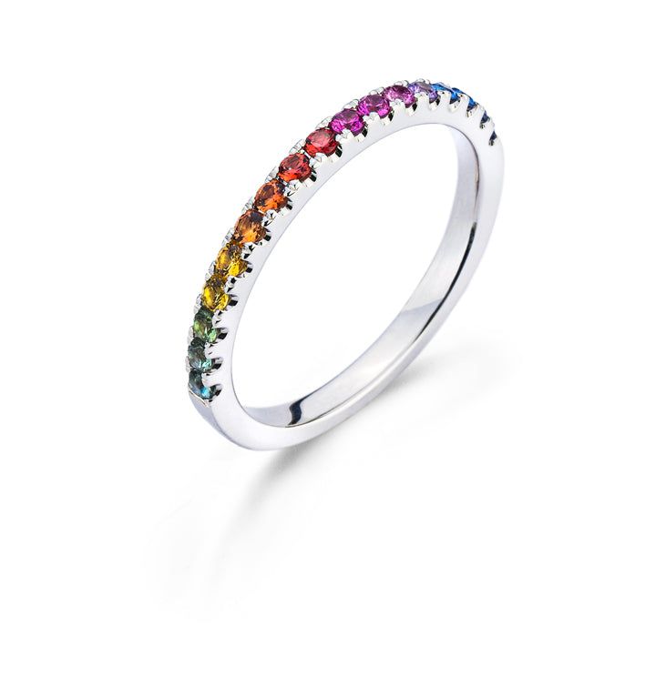 "Rainbow" Ring Weissgold 750 mit 17 runden Saphiren ct.