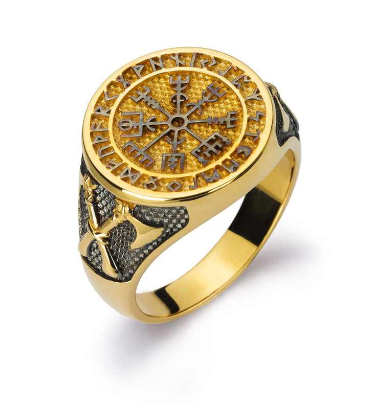 Herrenring "Viking" Gelbgold 750 teilrhodiniert schwarz