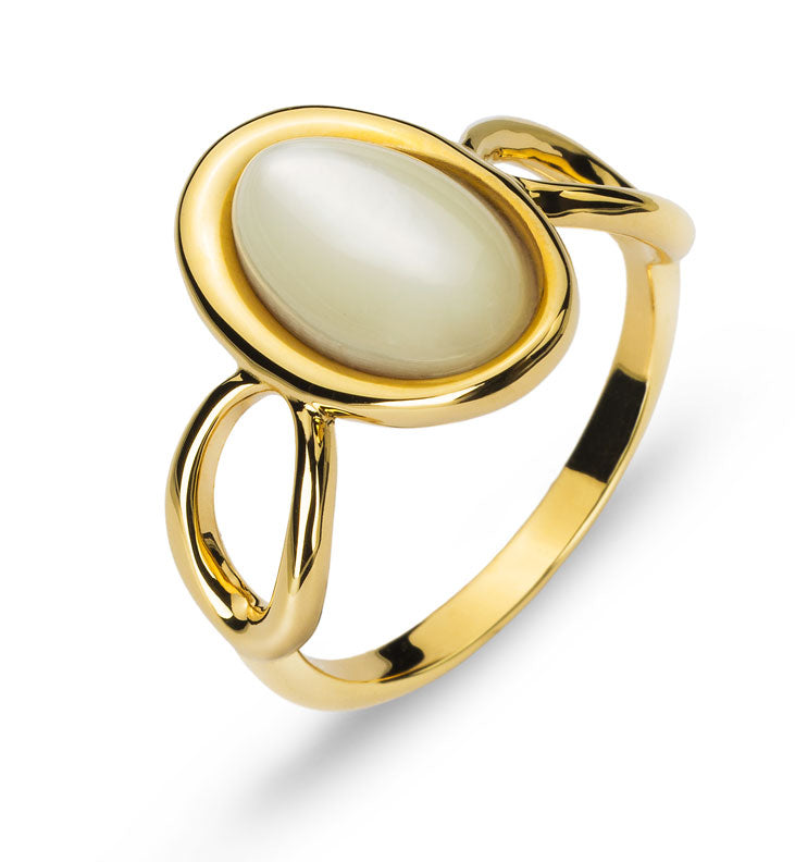 Ring Gelbgold 750 mit Perlmutt Element, ovale Form