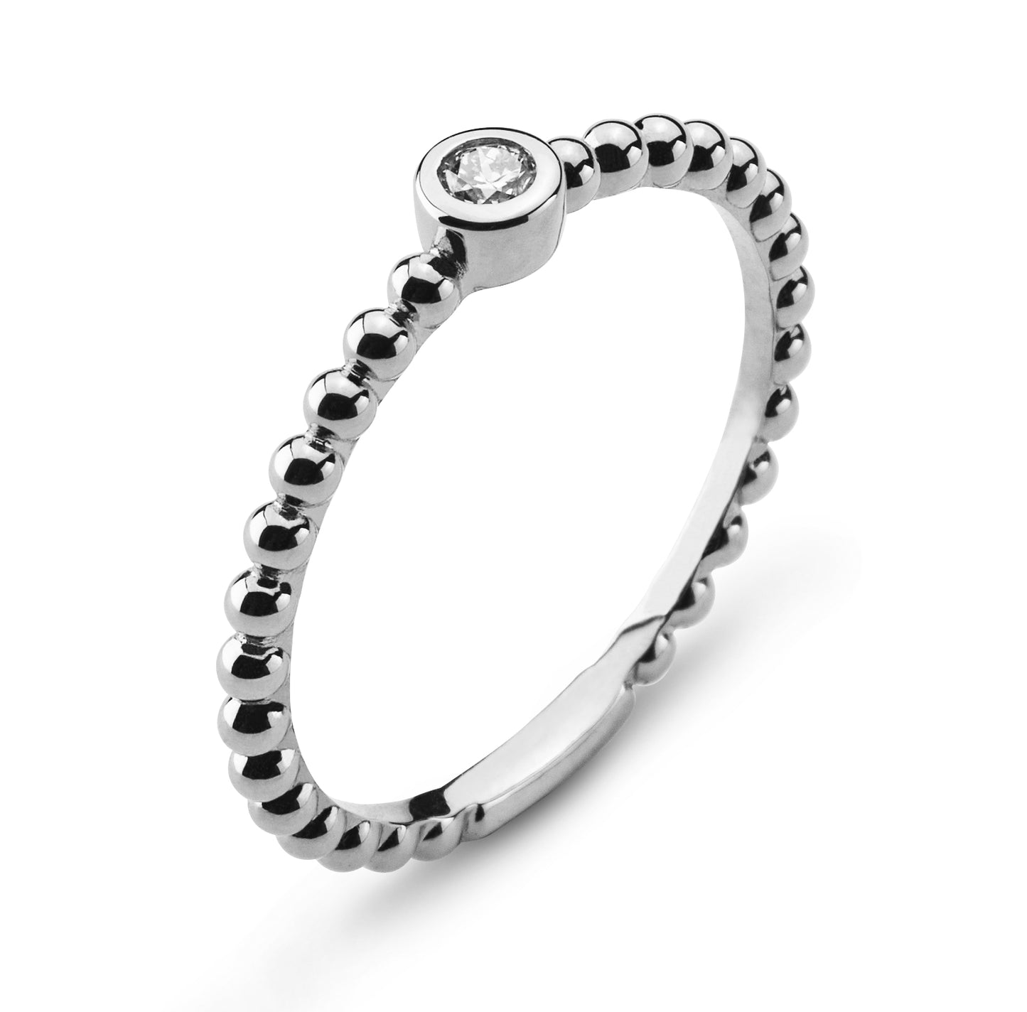 Solitär Kugeli-Ring Weissgold 750, Zargenfassung, H SI ct.