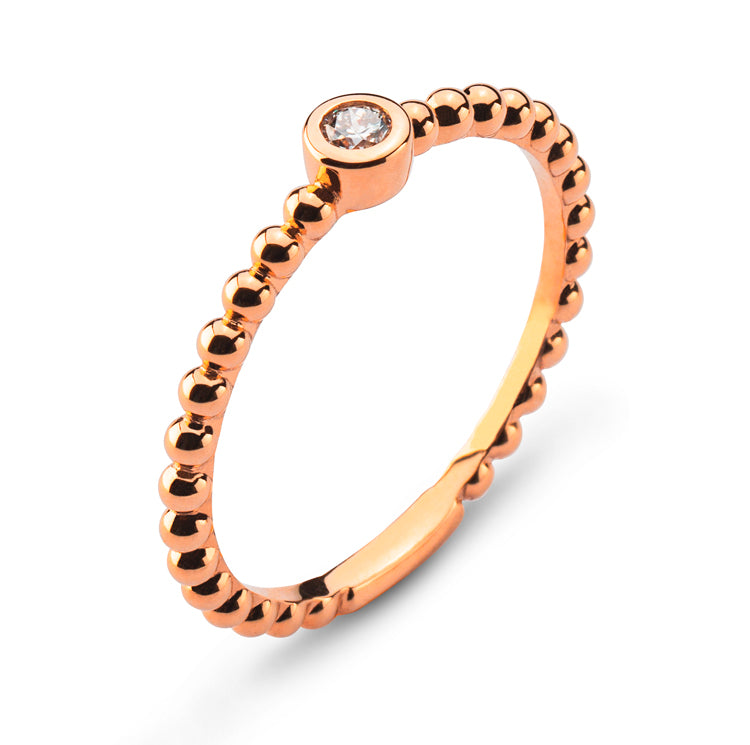 Solitär Kugeli-Ring Rotgold 750, Zargenfassung, H SI ct.